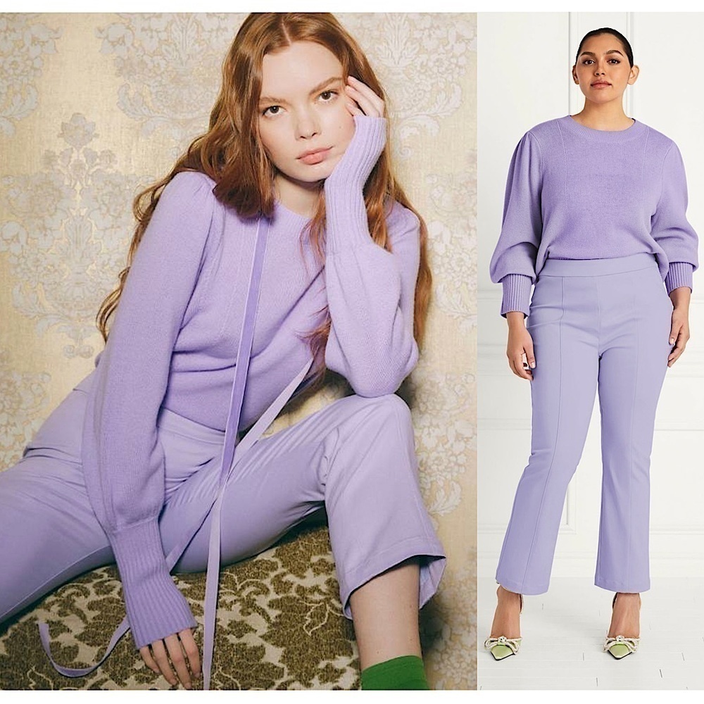 NWT HILL HOUSE Lavender Lilac Stretch Cotton Front Crease Ankle Crop Trousers S‎